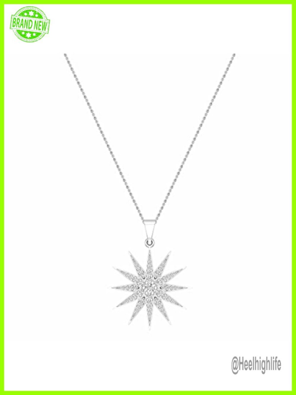Cubic Zirconia Round Starburst Pendant Necklace 18" 925 Sterling Silver
